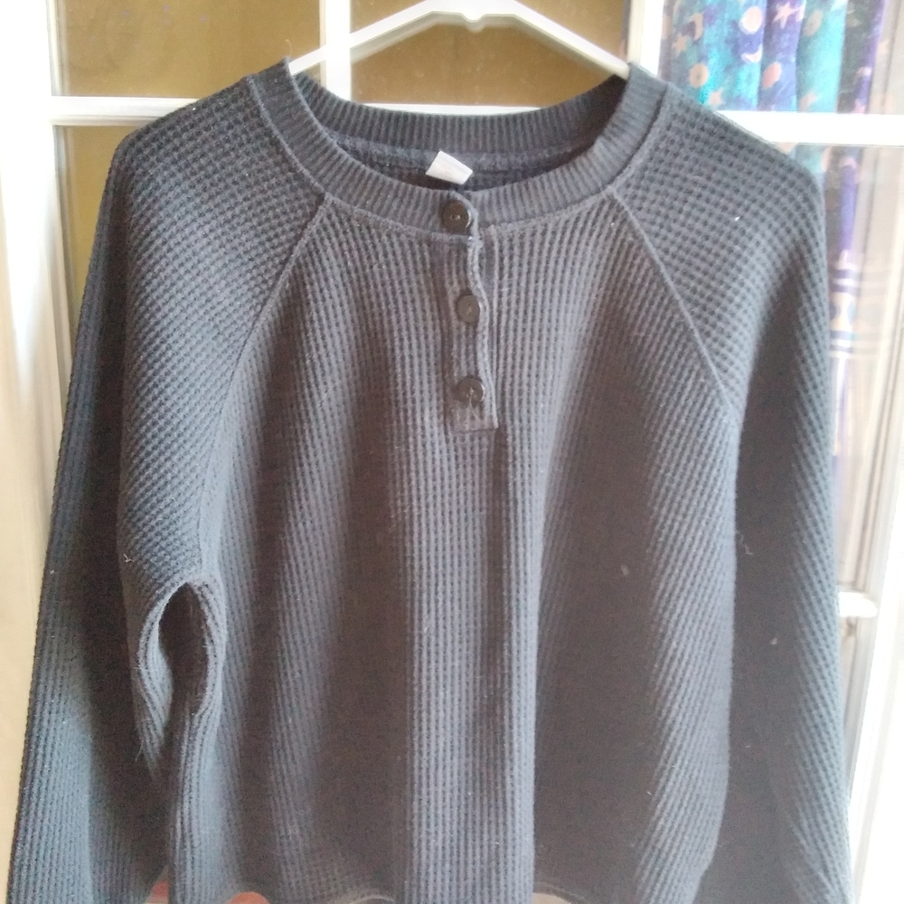 Old Navy Black Waffle Knit Long Sleeve Top